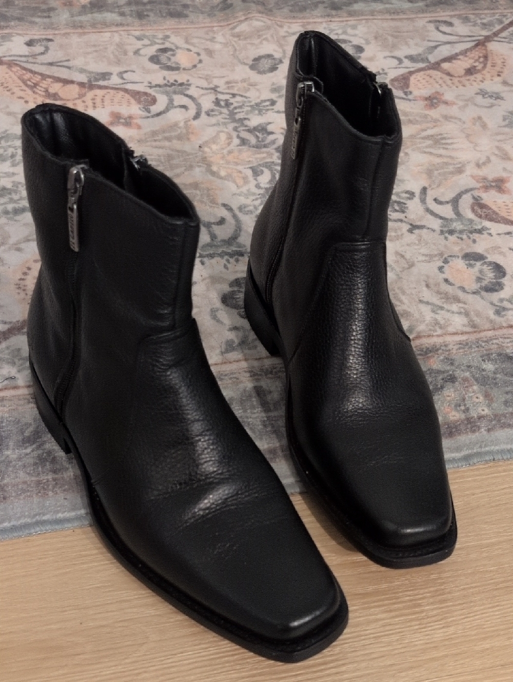 El Canelo Men's Black Leather Zip Ankle Boots Size 7.5/8